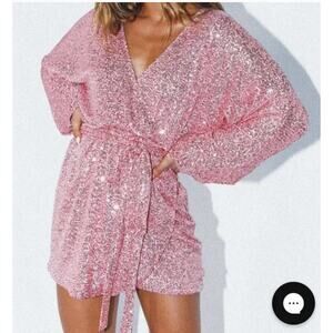 Princess Polly Pink Sequin Wrap Mini Dress Balloon Sleeve Size 0